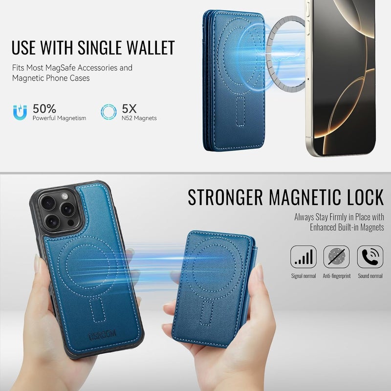 Usroom for iPhone 16 Pro Detachable Wallet Case with Card Holder, 2 in 1 RFID Blocking Credit Slots Kickstand Shockproof Phone Wallet for iPhone 16 Pro 6.3" Blue - Image 2